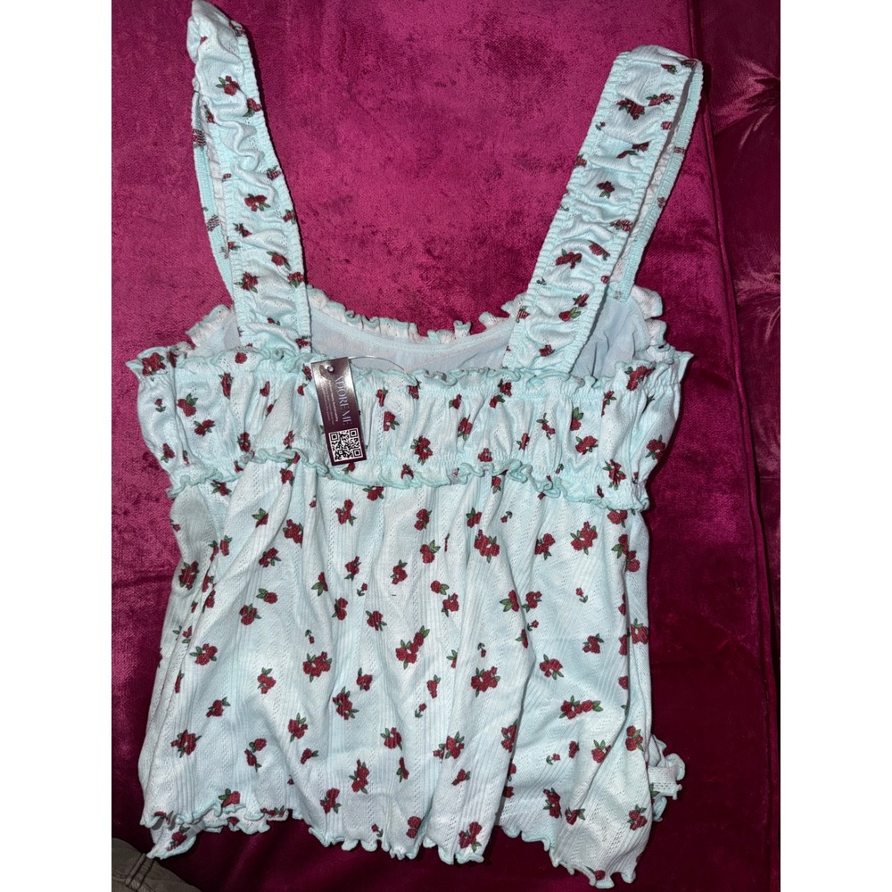 Adore Me Blue Rose Floral Pointelle Camisole Top Ruffle Coquette NWT Size S - Picture 3 of 5